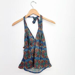 Lifestyles Direct Women’s Tan Through Printed Halter Neck Tie V Neck Tankini